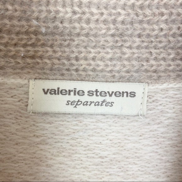 VALERIE STEVENS Angora Rabbit Hair Wool Blend Cowl Neck Stripe Cardigan Neutrals - Picture 9 of 14